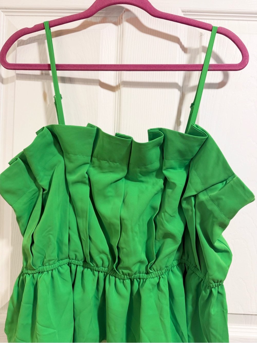 Cato Green Colorblock Pleated Ruffle Peplum Cami Top XL Adjustable Straps - Picture 3 of 5